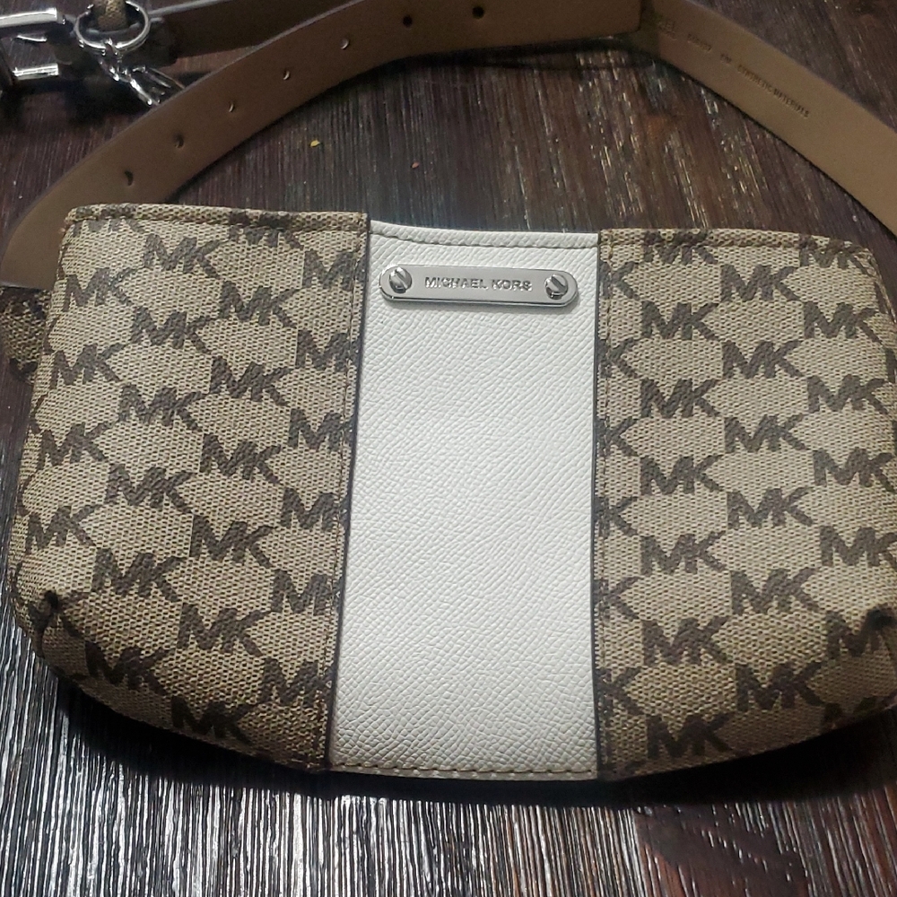Michael Kors Tan and White Belt Bag